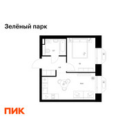 Планировка однокомнатной(квартира) площадью 32.7 квадратных метров в “ЖК Зеленый парк”