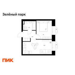 Планировка однокомнатной(квартира) площадью 32.7 квадратных метров в ЖК “ЖК Зеленый парк”