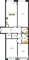 Планировка трехкомнатной(квартира) площадью 100.6 квадратных метров в “ЖК iLove (АйЛав)”