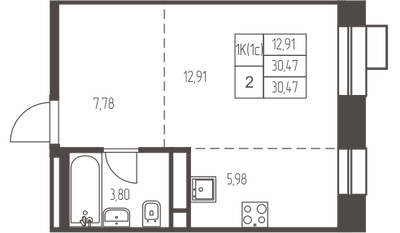 Планировка однокомнатной(квартира) площадью 30.5 квадратных метров в ЖК “ЖК Новая Ивантеевка”