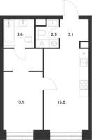 Планировка однокомнатной(квартира) площадью 37.1 квадратных метров в “ЖК Войс”