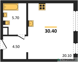 Планировка студии(квартира) площадью 30.4 квадратных метров в ЖК “ЖК Сиреневый парк”