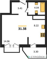 Планировка студии(квартира) площадью 31.38 квадратных метров в “ЖК ВОСТОК II”