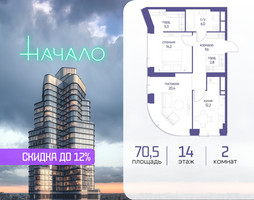 Планировка двухкомнатной(квартира) площадью 70.5 квадратных метров в “ЖК Начало”