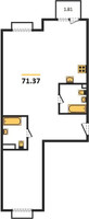 Планировка двухкомнатной(квартира) площадью 71.4 квадратных метров в “ЖК Dream Towers (Дрим Тауэрс)”