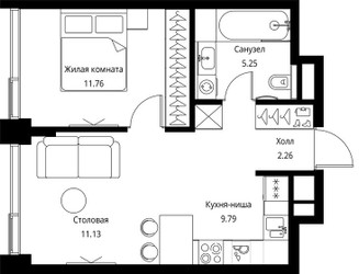 Планировка однокомнатной(квартира) площадью 40.19 квадратных метров в ЖК “ЖК Сити Бэй”