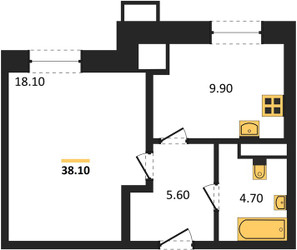 Планировка однокомнатной(квартира) площадью 38.1 квадратных метров в ЖК “ЖК Парк Легенд 2”
