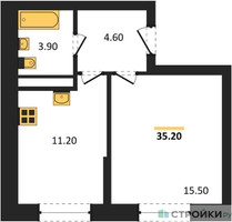 Планировка однокомнатной(квартира) площадью 35 квадратных метров в “ЖК Пушкино Град”