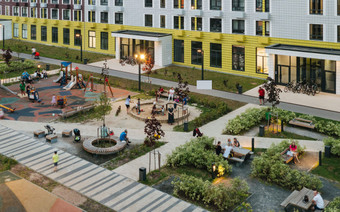 Вид на двор в ЖК "Измайловский лес" с высоты птичьего полета