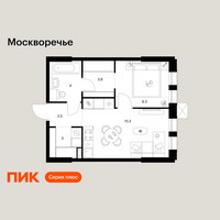 Планировка однокомнатной(квартира) площадью 36.9 квадратных метров в “ЖК Москворечье”
