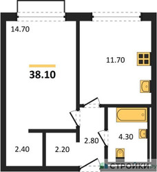 Планировка однокомнатной(квартира) площадью 38.1 квадратных метров в ЖК “ЖК Равновесие”