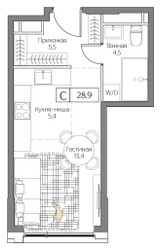Планировка студии(квартира) площадью 28 квадратных метров в ЖК “ЖК Дрим Рива”