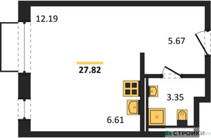 Планировка студии(квартира) площадью 27.82 квадратных метров в “ЖК Квартал Авиаторов”