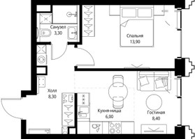 Планировка однокомнатной(квартира) площадью 40.3 квадратных метров в “ЖК СЕТ”
