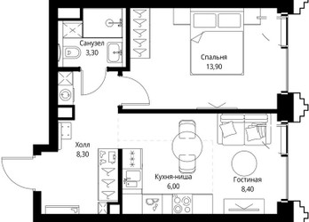Планировка однокомнатной(квартира) площадью 40.3 квадратных метров в ЖК “ЖК СЕТ”