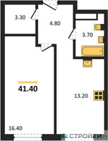 Планировка однокомнатной(квартира) площадью 41.4 квадратных метров в “ЖК Новый Зеленоград”