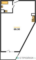 Планировка однокомнатной(квартира) площадью 60.3 квадратных метров в “ЖК Клубный дом Точка отсчета”