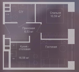 Планировка однокомнатной(апартаменты) площадью 38.79 квадратных метров в ЖК “ЖК Долгоруковская 25”
