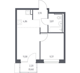 Планировка однокомнатной(квартира) площадью 33.54 квадратных метров в ЖК “ЖК Молжаниново”