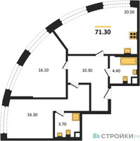 Планировка двухкомнатной(квартира) площадью 71.3 квадратных метров в “ЖК Нагатино Ай-Лэнд”