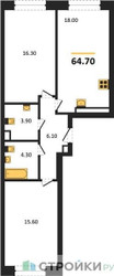 Планировка двухкомнатной(квартира) площадью 64.7 квадратных метров в ЖК “ЖК Обручева 30”