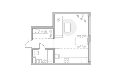 Планировка однокомнатной(квартира) площадью 36.2 квадратных метров в ЖК “ЖК Мневники от Гранель”