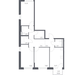 Планировка трехкомнатной(квартира) площадью 78 квадратных метров в ЖК “ЖК Новое Внуково”