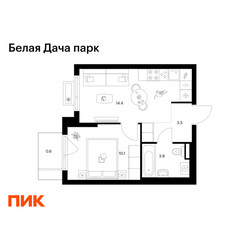 Планировка однокомнатной(квартира) площадью 32.5 квадратных метров в ЖК “ЖК Белая Дача парк”