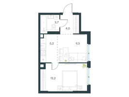 Планировка двухкомнатной(квартира) площадью 35.4 квадратных метров в “ЖК Level Мичуринский”
