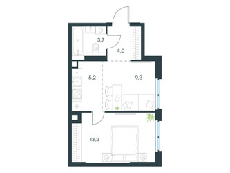 Планировка двухкомнатной(квартира) площадью 35.4 квадратных метров в ЖК “ЖК Level Мичуринский”