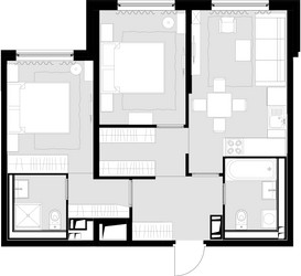 Планировка двухкомнатной(квартира) площадью 61.5 квадратных метров в ЖК “ЖК MALEVICH (Малевич)”