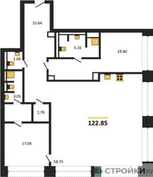 Планировка двухкомнатной(квартира) площадью 123.49 квадратных метров в ЖК “ЖК Forum (Форум)”