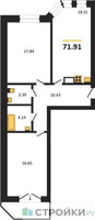 Планировка двухкомнатной(квартира) площадью 71.91 квадратных метров в “ЖК Мечта”