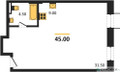 Планировка студии(квартира) площадью 45 квадратных метров в “ЖК Резиденции Архитекторов”