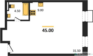 Планировка студии(квартира) площадью 45 квадратных метров в “ЖК Резиденции Архитекторов”
