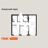 Планировка двухкомнатной(квартира) площадью 52.7 квадратных метров в “ЖК Амурский парк”