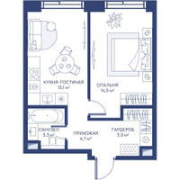 Планировка однокомнатной(квартира) площадью 38.6 квадратных метров в “ЖК Свет”