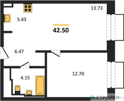 Планировка однокомнатной(квартира) площадью 42.5 квадратных метров в “ЖК Квартал Герцена”