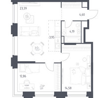 Планировка двухкомнатной(квартира) площадью 63.57 квадратных метров в “ЖК Верейская 41”