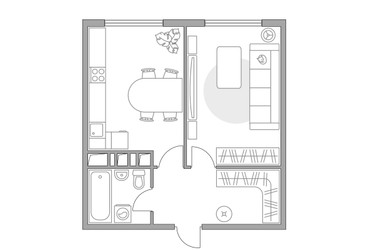 Планировка однокомнатной(квартира) площадью 37.5 квадратных метров в ЖК “ЖК Бригантина”