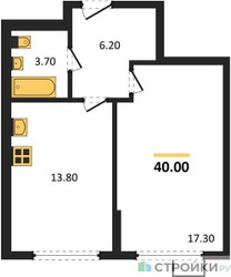 Планировка однокомнатной(квартира) площадью 40 квадратных метров в ЖК “ЖК Ново-Молоково”