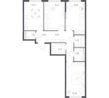 Планировка трехкомнатной(квартира) площадью 77.73 квадратных метров в “ЖК Пригород Лесное”