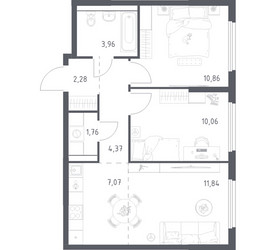 Планировка двухкомнатной(квартира) площадью 52.2 квадратных метров в ЖК “ЖК Пригород Лесное”