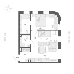 Планировка двухкомнатной(квартира) площадью 50.4 квадратных метров в ЖК “ЖК АРТЕЛЬ”