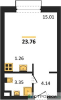 Планировка студии(апартаменты) площадью 23.76 квадратных метров в “ЖК N’ICE LOFT (Найс Лофт)”