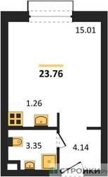 Планировка студии(апартаменты) площадью 23.76 квадратных метров в “ЖК N’ICE LOFT (Найс Лофт)”