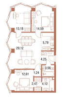 Планировка трехкомнатной(квартира) площадью 91.7 квадратных метров в “ЖК Симфония 34”