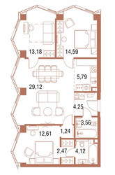 Планировка трехкомнатной(квартира) площадью 91.7 квадратных метров в ЖК “ЖК Симфония 34”