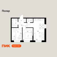 Планировка двухкомнатной(квартира) площадью 51.2 квадратных метров в “ЖК Полар”