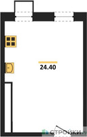 Планировка студии(апартаменты) площадью 23.5 квадратных метров в “ЖК Легендарный квартал на Ботаническом саду”